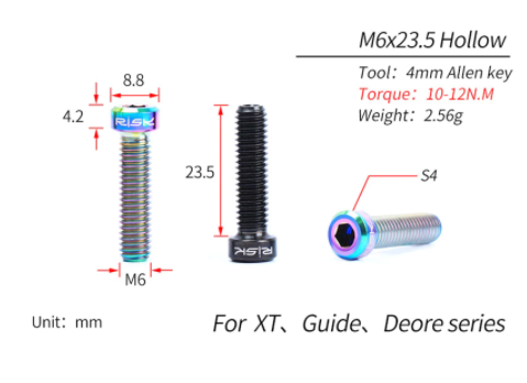 2Pcs M6x23.5mm Titanium Hydraulic Brake Cylinder Bolts