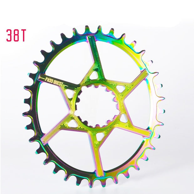 6mm Offset Titanium-Plated Oil Slick Oval Narrow/Wide Chainring