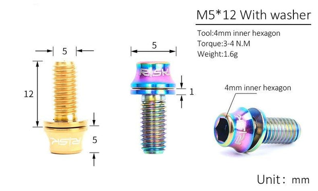 m5 12mm bottle cage bolts oil slick rainbow colorful gold golden